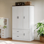 Freestanding Wardrobe Closet 70.6" H, Tall Armoire Wardrobe Closet 3 Doors with Hanging Rod, Drawers, Adjustable Cube Shelves and a Closed Cabinet Organizer Modern Bedroom Clothes Cabinet