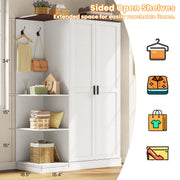 Wardrobe Closet, Modern Bedroom Armoires with 5 Shelves, 2 Doors, Large Wooden Closet Cabinet with 30"W x 52"H Hanging Area, Freestanding Clothing Storage Cabinet, White