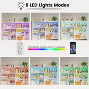 Bookshelf and Bookcase 55" W x 79" H, with LED Lights, 2 Deep Drawers, 7-Tier Double Wide Bookshelves with Pegboard, Freestanding Display Cabinet for Home Office, Living Room, White