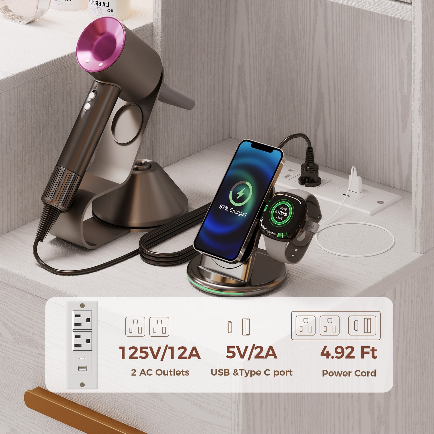 58.4" Large Makeup Vanity with Mirror, Vanity Set with Stool Lights 8 Drawers 2 Glass-Door Cabinets Power Outlet Phone Groove Vanity with Chair Makeup Vanity Desk for Bedroom Dressing Room, White