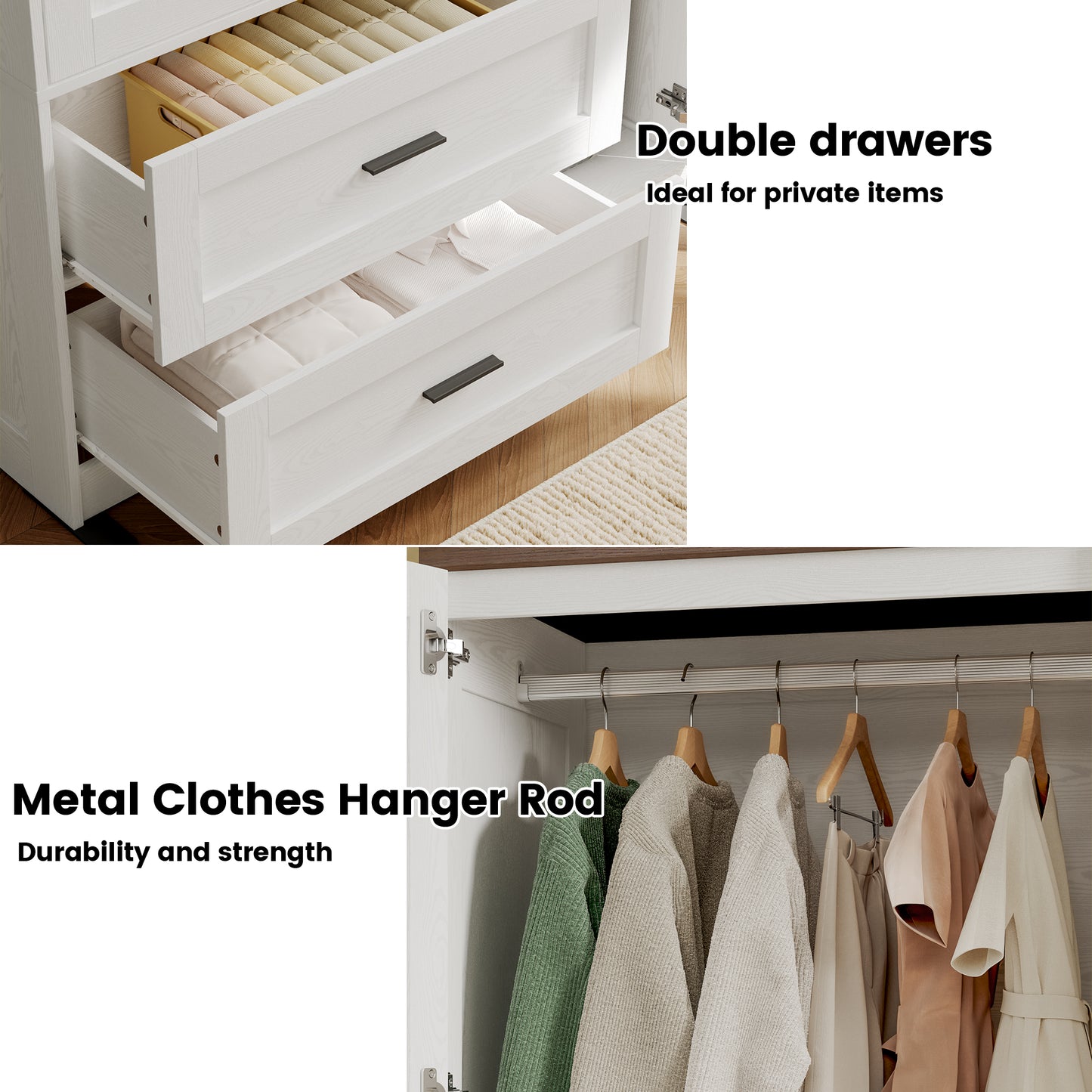 Freestanding Wardrobe Closet 70.6" H, Tall Armoire Wardrobe Closet 3 Doors with Hanging Rod, Drawers, Adjustable Cube Shelves and a Closed Cabinet Organizer Modern Bedroom Clothes Cabinet