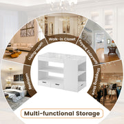 Bedroom Island, 47.4”W Wardrobe Closet Armoire Island with 8 Drawers Glass Top, Jewelry Center Island for Walk in Closet, Dresser for Bedroom Cloakroom Store, White