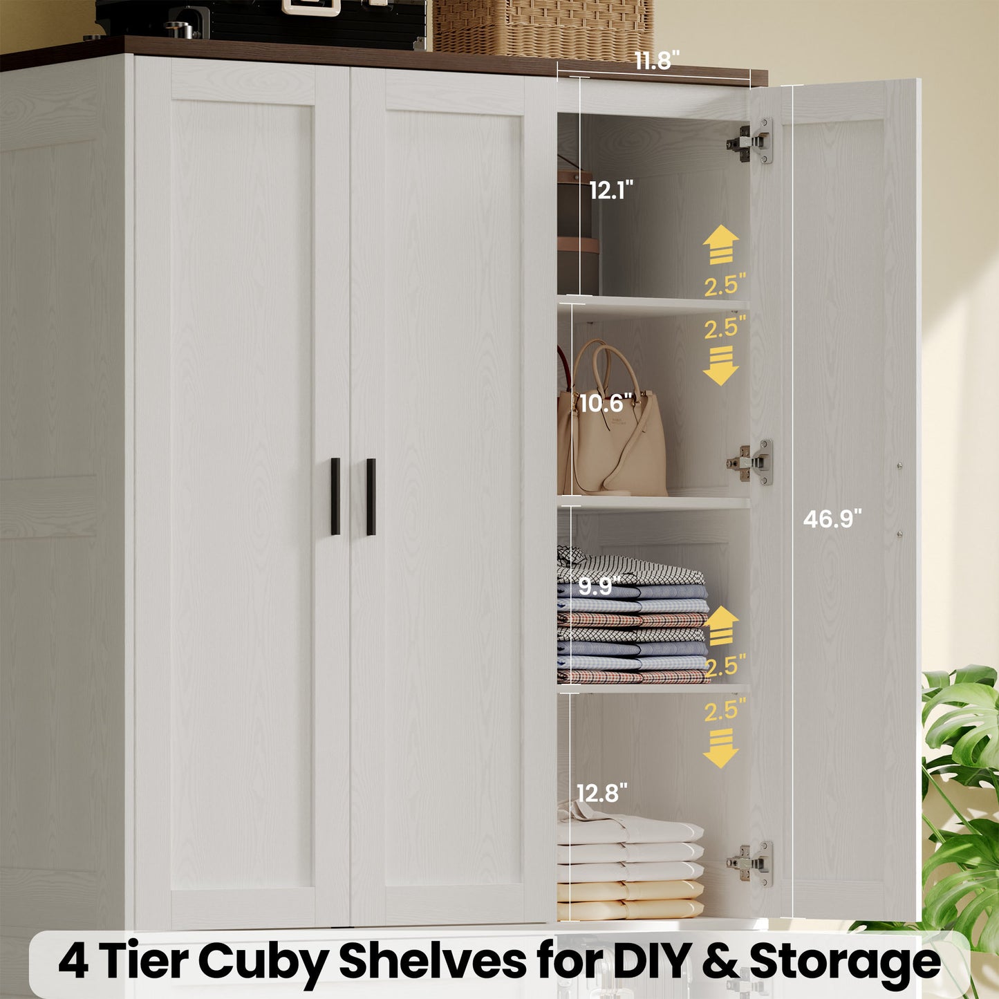 Freestanding Wardrobe Closet 70.6" H, Tall Armoire Wardrobe Closet 3 Doors with Hanging Rod, Drawers, Adjustable Cube Shelves and a Closed Cabinet Organizer Modern Bedroom Clothes Cabinet