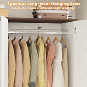 Wardrobe Closet, Modern Bedroom Armoires with 5 Shelves, 2 Doors, Large Wooden Closet Cabinet with 30"W x 52"H Hanging Area, Freestanding Clothing Storage Cabinet, White