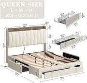 Upholstered Bed Frame with 3 Drawers