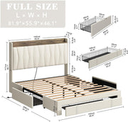 Upholstered Bed Frame with 3 Drawers