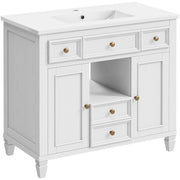 36 Inch Bathroom Vanity with Sink, White Modern Single Sink Vanity with 4 Drawers, 2 Doors and Solid Wood Legs
