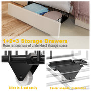 Twin XL Bed Frame with 3 Drawers,Beige