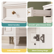 36 Inch Bathroom Vanity with Sink, White Modern Single Sink Vanity with 4 Drawers, 2 Doors and Solid Wood Legs