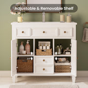 36 Inch Bathroom Vanity with Sink, White Modern Single Sink Vanity with 4 Drawers, 2 Doors and Solid Wood Legs