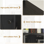 7 Tiers Corner Bookcase with Doors and 2 Storage Cabinets, Large L-Shaped Bookshelf, Tall Corner Book Shelf for Living Room, Study, Black