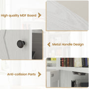 Large Corner Bookshelf with 2 Doors and Storage Cabinets, L-Shaped 7 Tiers Wood Bookcase, Tall Corner Book Shelf for Living Room, Home Office, White