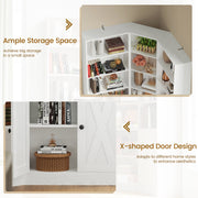 Large Corner Bookshelf with 2 Doors and Storage Cabinets, L-Shaped 7 Tiers Wood Bookcase, Tall Corner Book Shelf for Living Room, Home Office, White