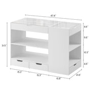 Bedroom Island, 47.4”W Wardrobe Closet Armoire Island with 8 Drawers Glass Top, Jewelry Center Island for Walk in Closet, Dresser for Bedroom Cloakroom Store, White