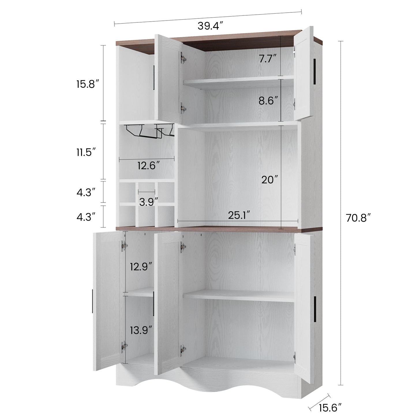 Pantry Cabinet with Wine Racks, 5 Barn Doors, 71" H ×39.4" W, Kitchen Storage Tall Wooden Pantry Cabinets with Doors and Shelves, Freestanding Bar Hutch Cabinets for Kitchen, Dining Room, White