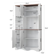 Pantry Cabinet with Wine Racks, 5 Barn Doors, 71" H ×39.4" W, Kitchen Storage Tall Wooden Pantry Cabinets with Doors and Shelves, Freestanding Bar Hutch Cabinets for Kitchen, Dining Room, White