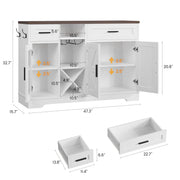 Buffet Cabinet with Storage, 47.3" Farmhouse Coffee Bar Cabinet with Glass Holders, Wine Bar Cabinet with 2 Drawers, Wine Racks for Liquor, Wooden Sideboard for Dining Room, Living Room, White